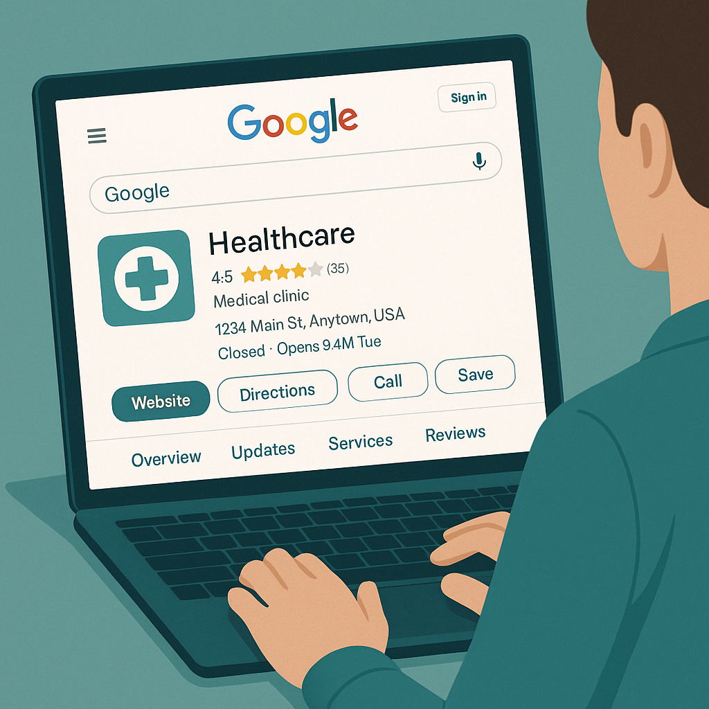 Manging Healthcare profile on leptop